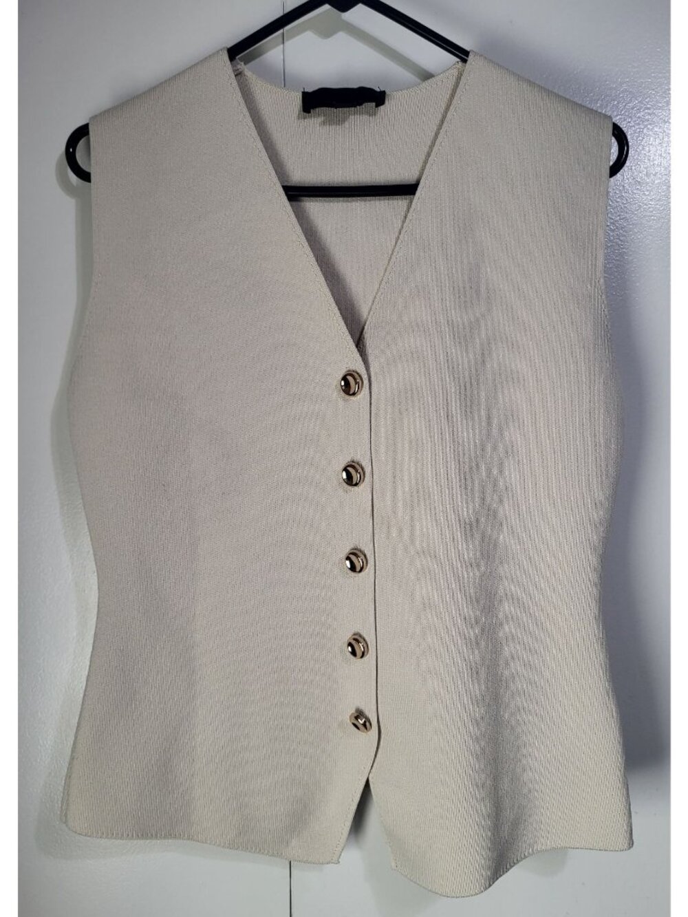 Zara Women's SZ XL Sweater Vest Gold Tone Button Front V Neck Stretch Neutral - Picture 3 of 9